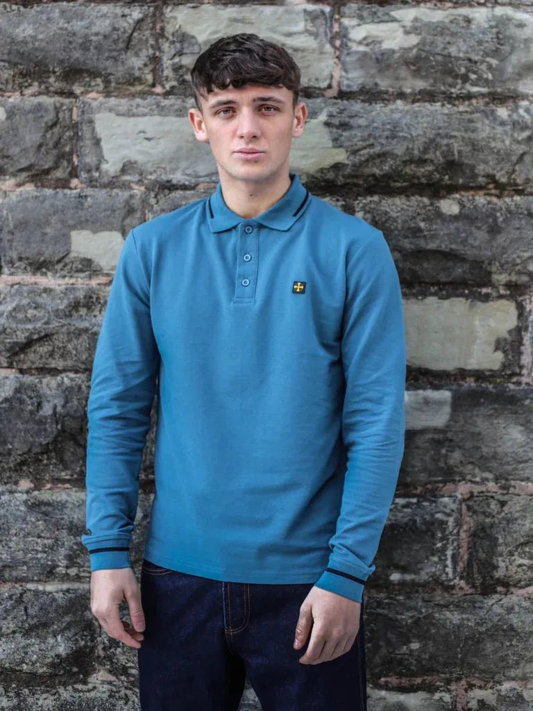 Terrace Cult Long Sleeve Premium Polo : Infinity Blue/Black