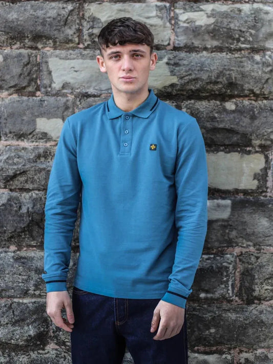 Terrace Cult Long Sleeve Premium Polo : Infinity Blue/Black