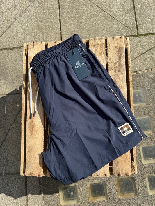 Aquascutum Club Check Piping Beach Shorts Navy - RD1 Clothing