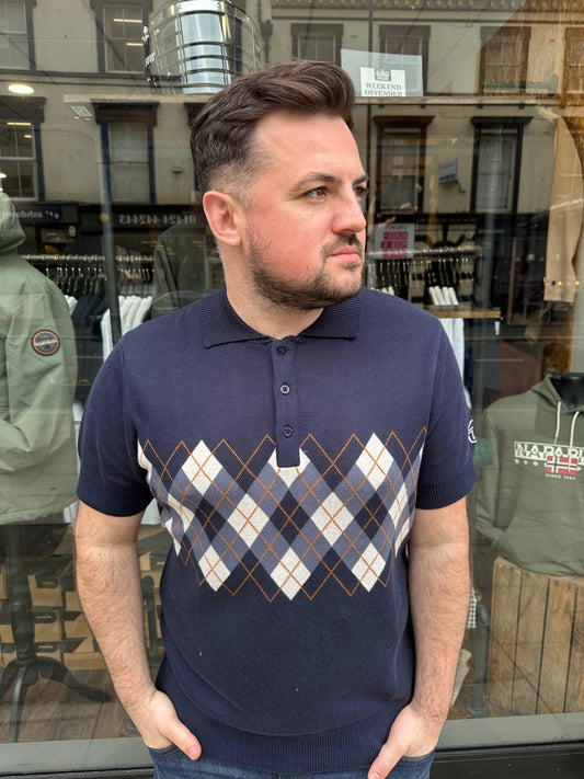 Sergio Tacchini Carezza Argyle Polo Shirt Navy