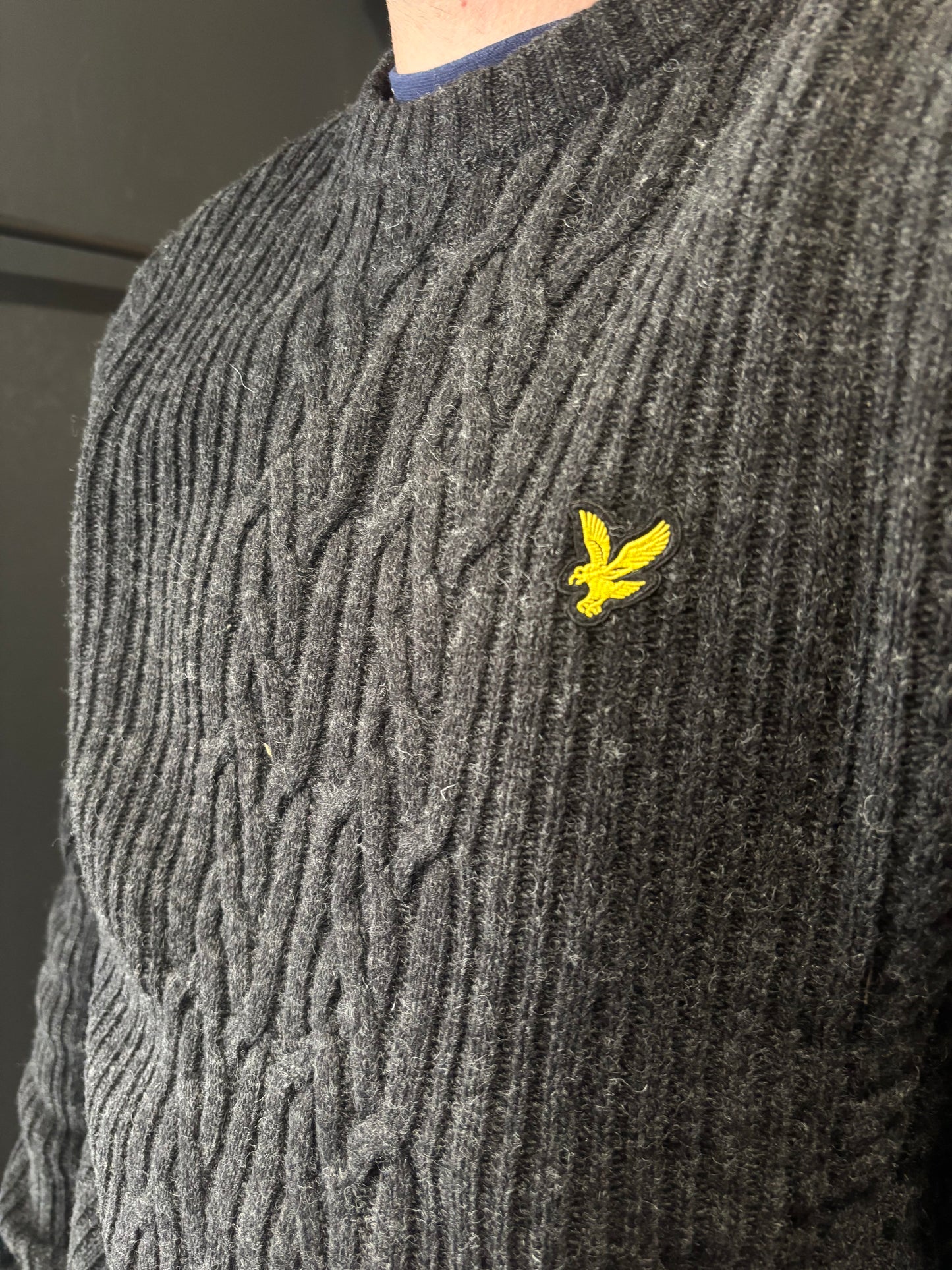 Lyle & Scott Ribbed Cable Knit Jumper Jet Black Marl