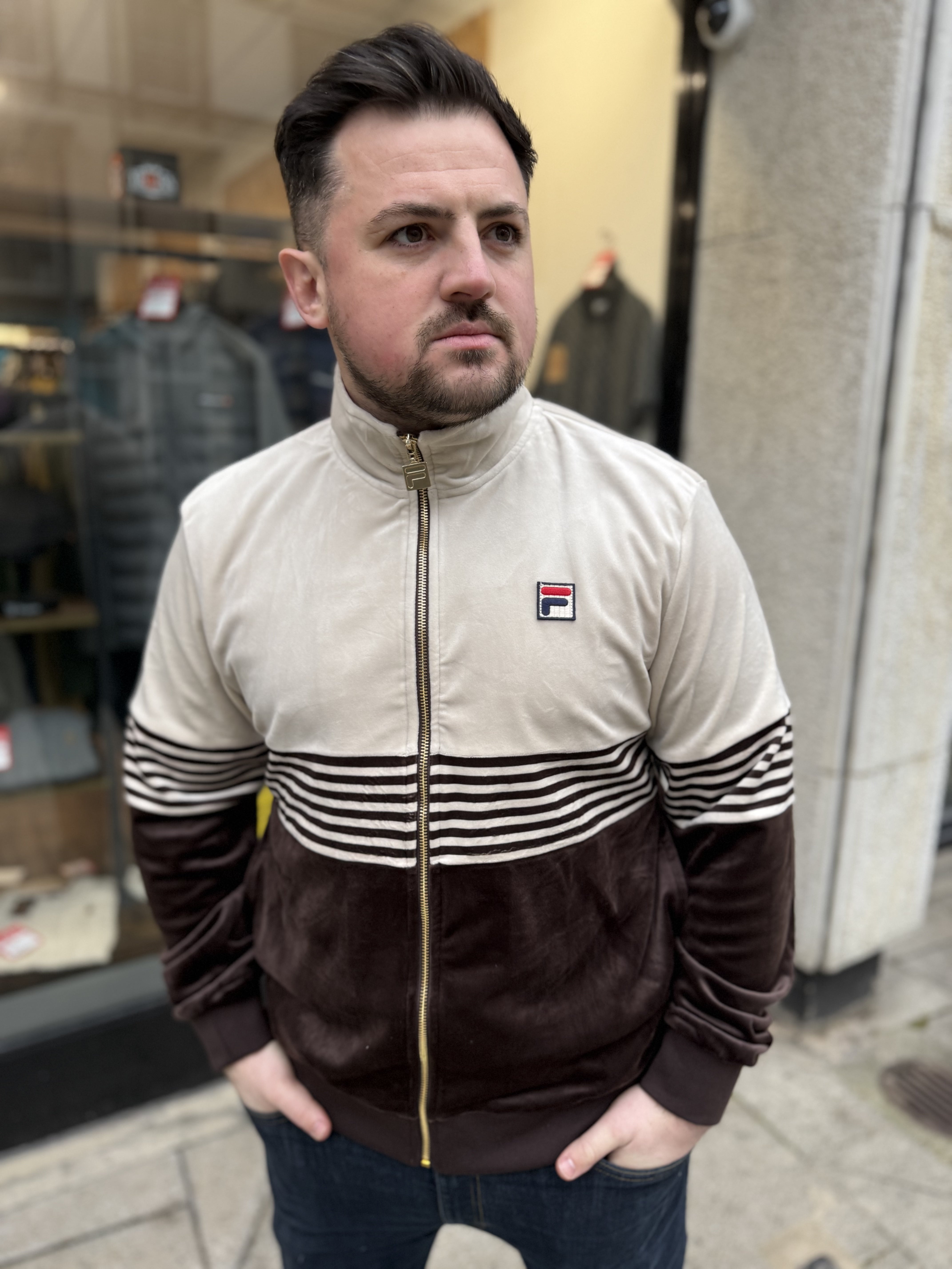 Merrick Garb Fila Merrick Stripe Velour Track Top Brown – RD1 Clothing