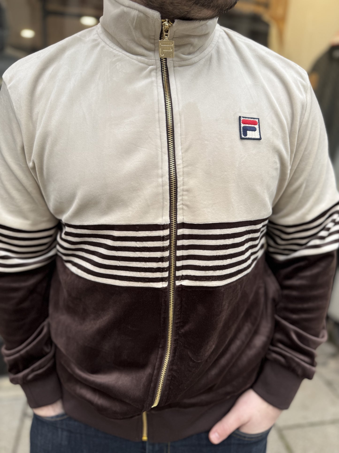 Fila Merrick Stripe Velour Track Top Brown