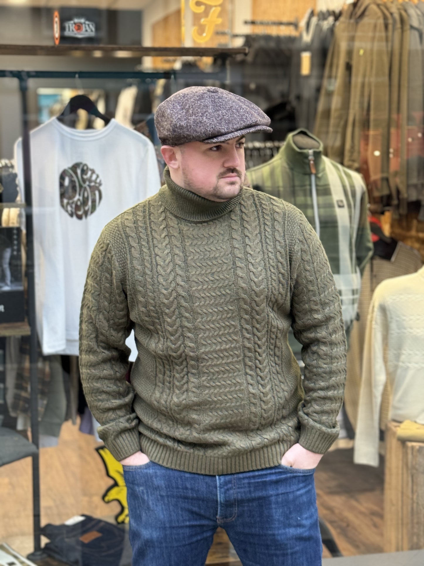 Only & Sons Cable Knit Roll Neck Olive