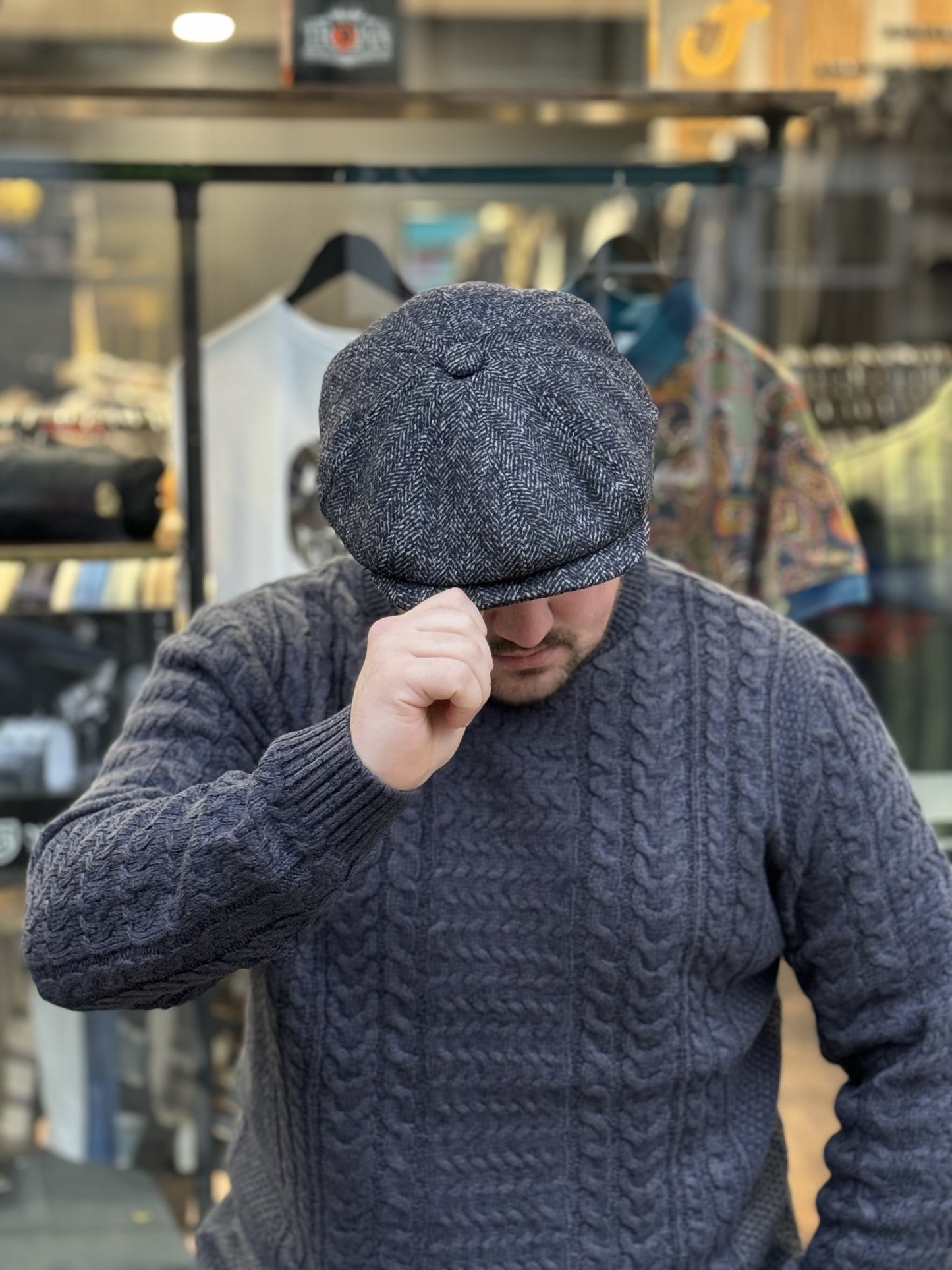 Herringbone Newsboy Cap Grey