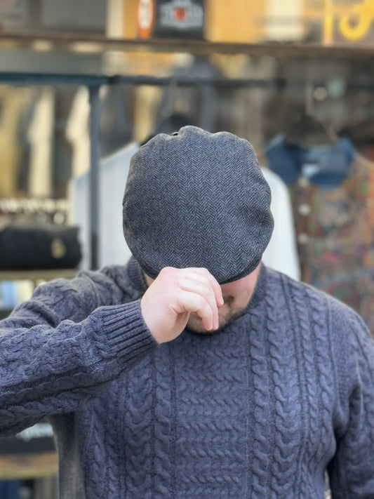 Herringbone Tweed Flat Cap Grey - RD1 Clothing