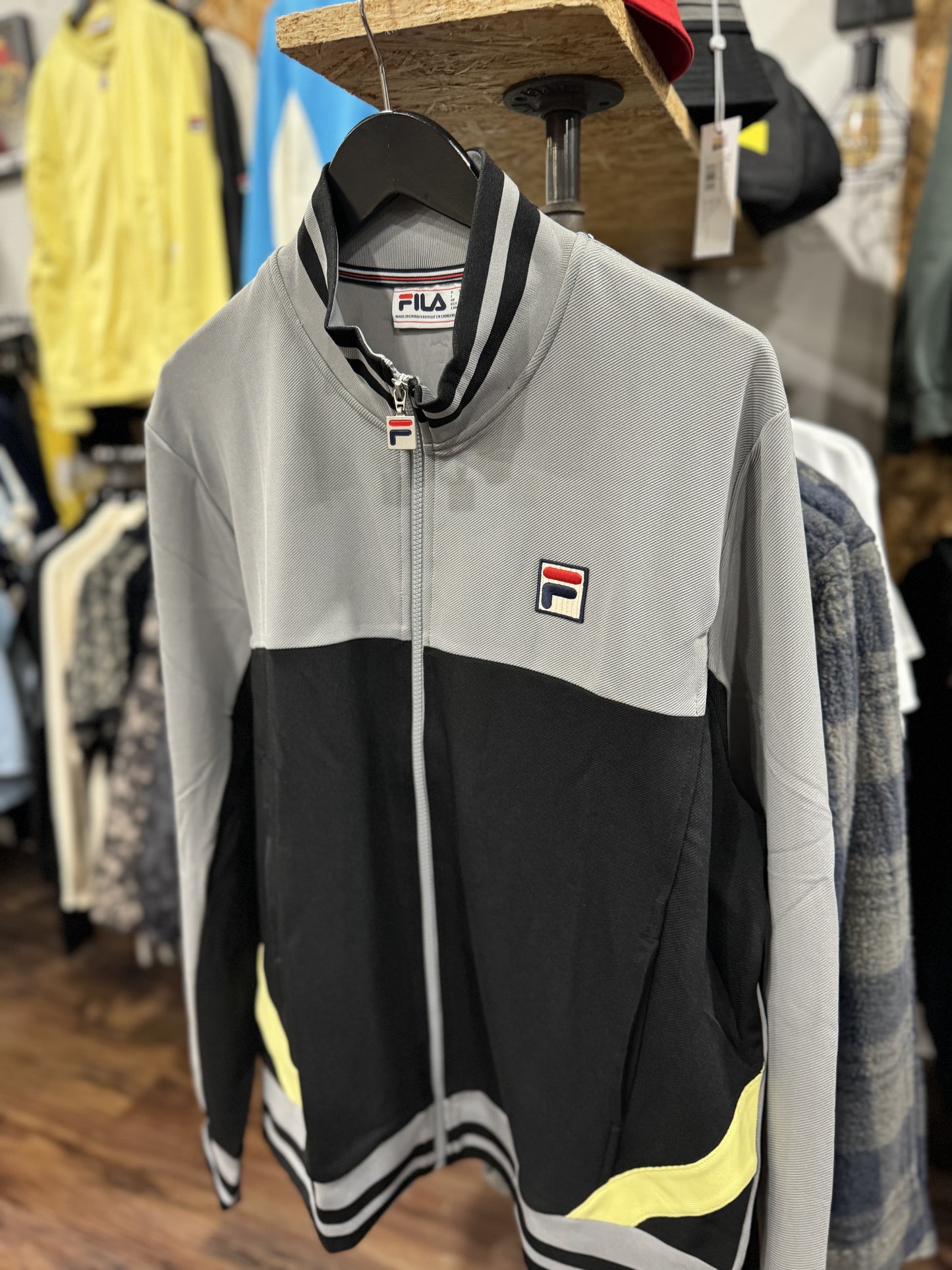 Fila TieBreaker Track Top In Black/Sharkskin/Lemonade