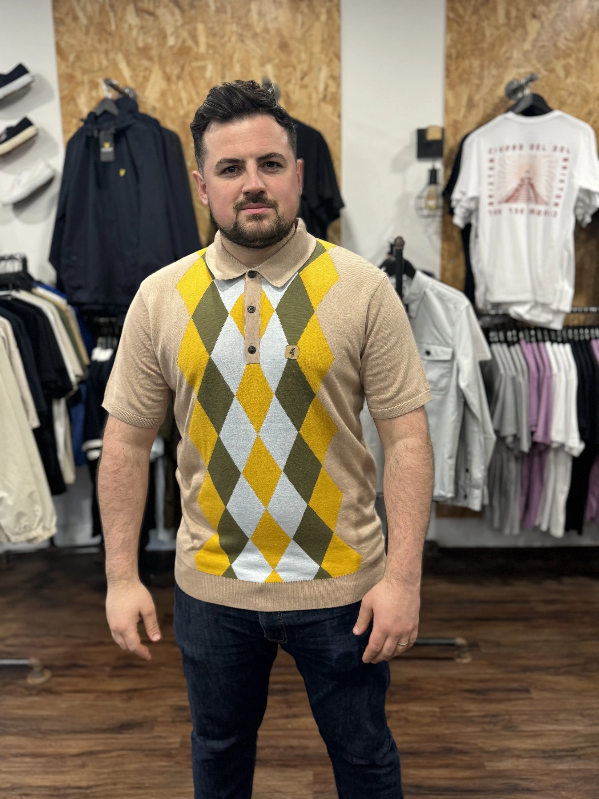 Gabicci Vintage Pablo S\S Argyle Knit Granola