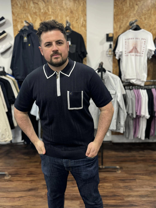 Gabicci Vintage Pierre S/S Zip Polo Navy
