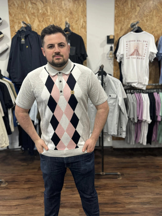 Gabicci Vintage Pablo S\S Argyle Knit Ash