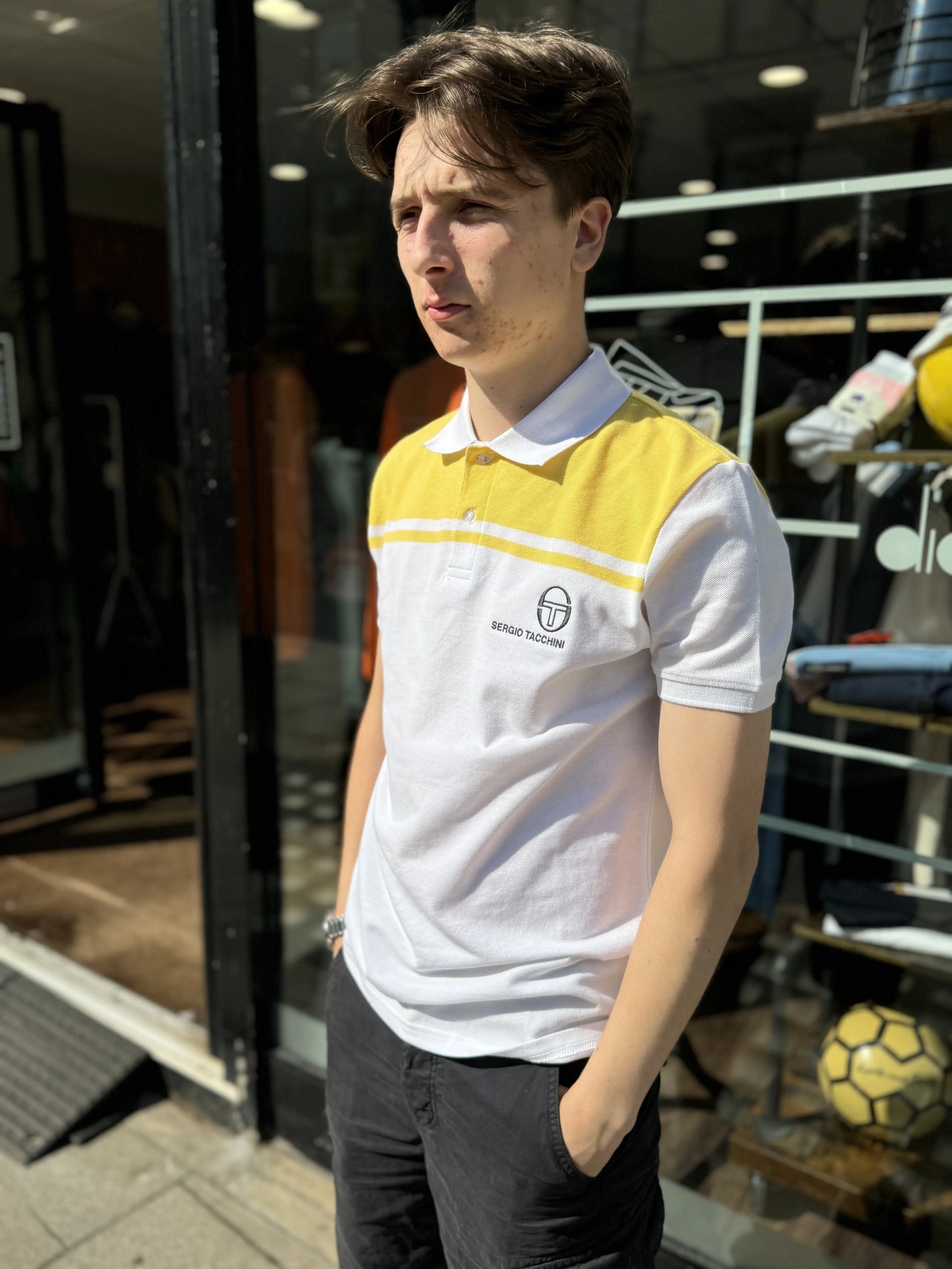 Sergio Tacchini New Young Line Polo In White/ Lemon Drop