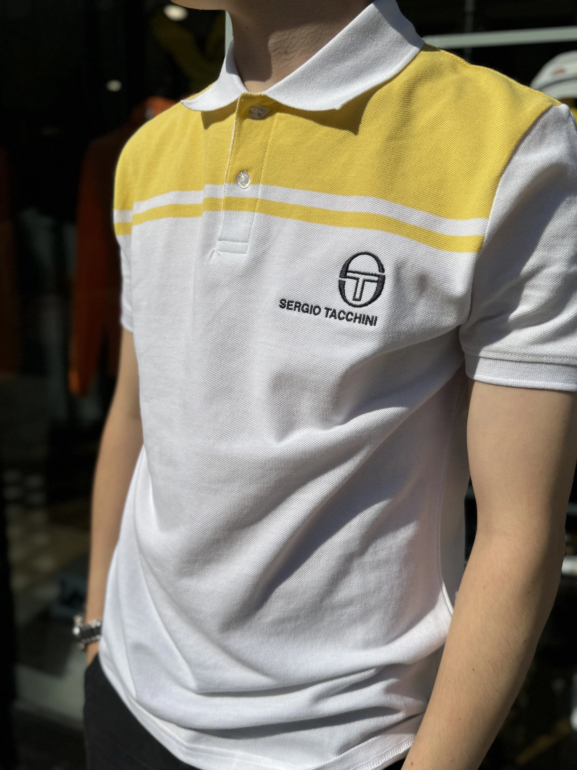 Sergio Tacchini New Young Line Polo In White/ Lemon Drop