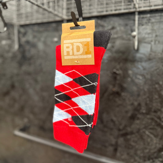 RD1 Argyle Socks Red/Black/Blue