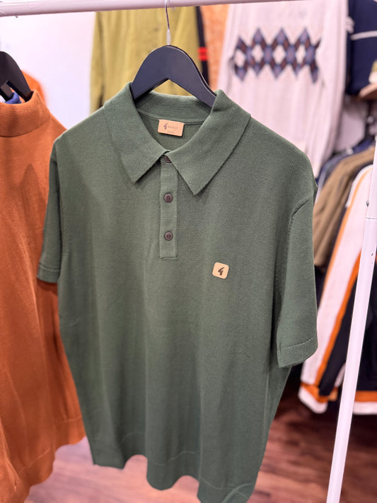 Gabicci Vintage Jackson Short Sleeve Plain Knitted Polo Forest