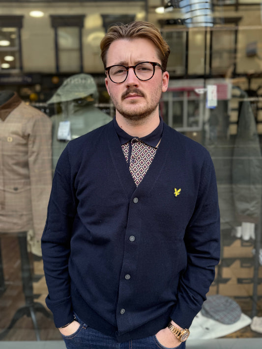 Lyle & Scott Cotton Merino V Neck Cardigan Navy