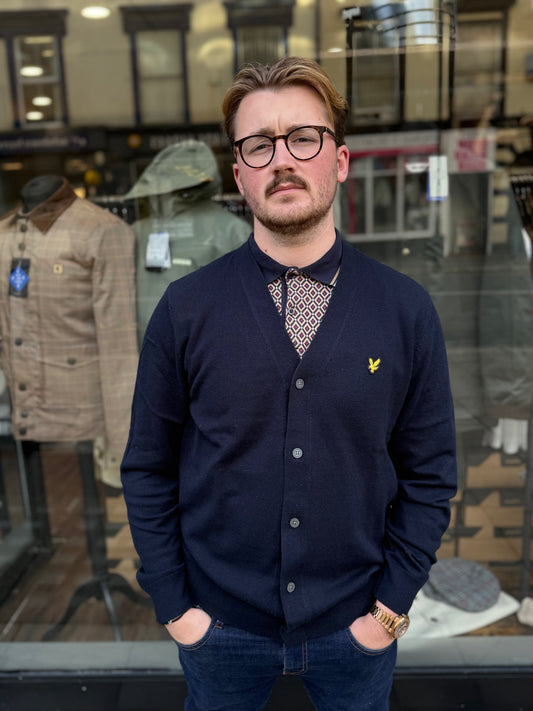 Lyle & Scott Cotton Merino V Neck Cardigan Navy