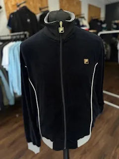 Fila Bosa Velour Track Top In Black/ Whitecap Gray