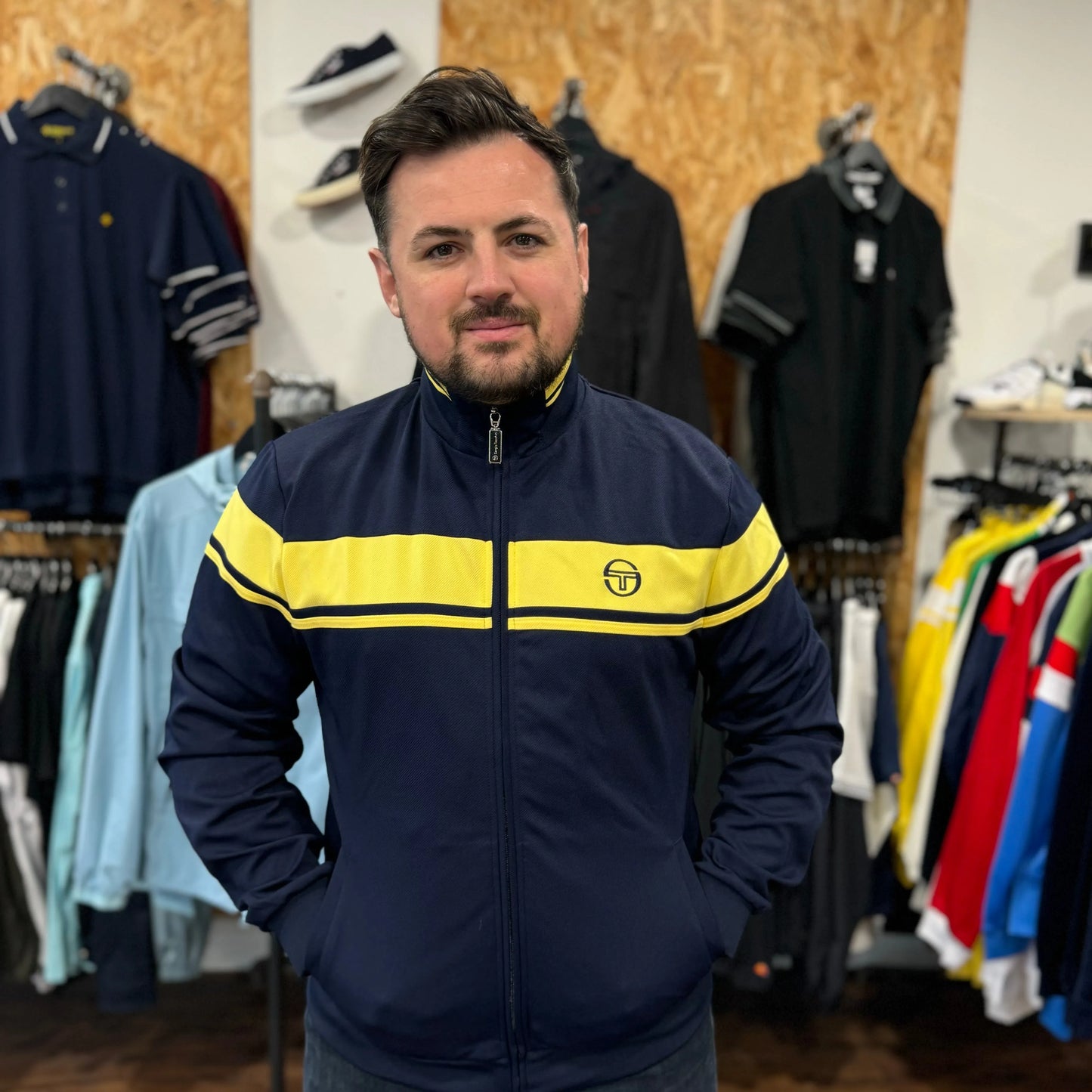 Sergio Tacchini Damarindo Track Top In Maritime Blue/ Lemon Drop