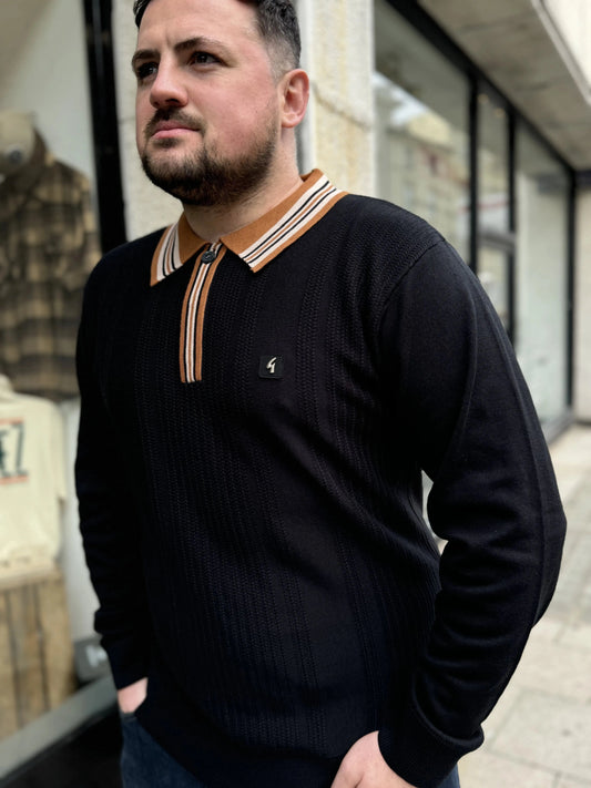 Gabicci Vintage Dean L/S Polo Black - RD1 Clothing