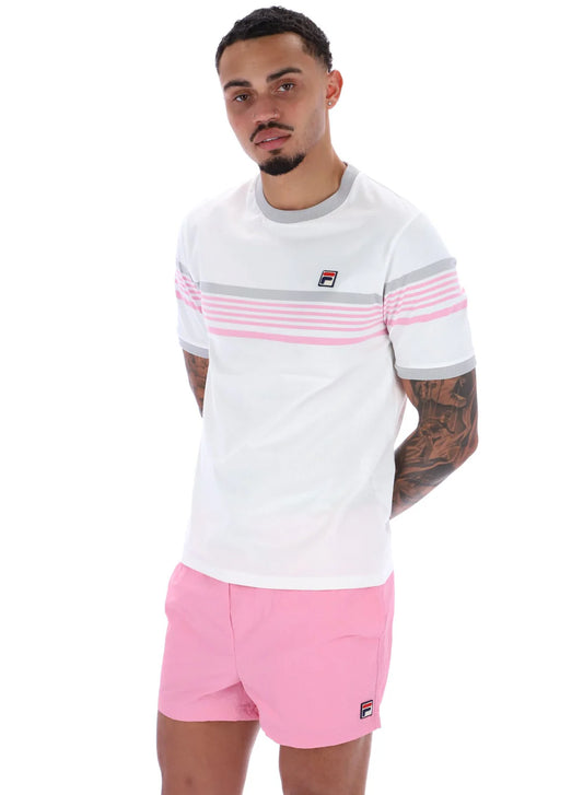 Fila James Yarn Dye Stripe T-Shirt White/High Rise/Prism Pink