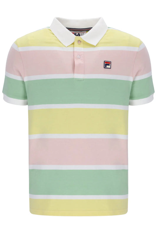 Fila Jas Striped Polo Shirt Pink Chalk/Hemlock/Lemonade/White