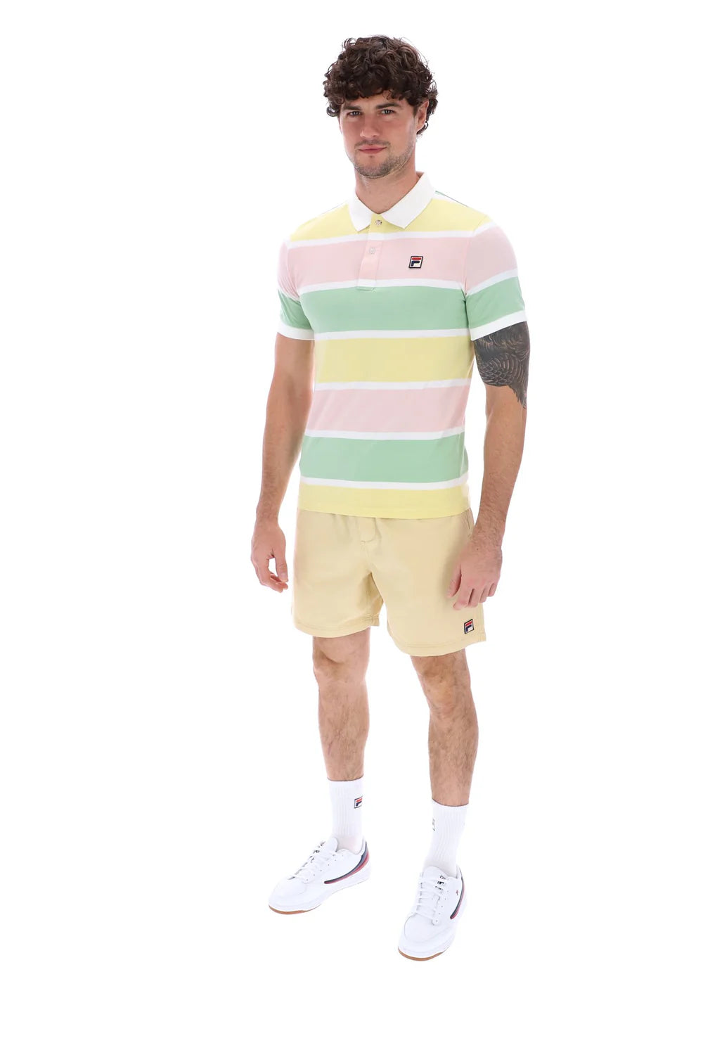 Fila Jas Striped Polo Shirt Pink Chalk/Hemlock/Lemonade/White