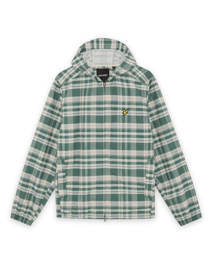 Lyle & Scott Tartan Hooded Zip Through Jacket Everglade