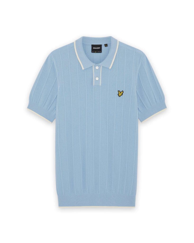 Lyle & Scott Tipped Pique Knitted Polo Chalk Blue - RD1 Clothing