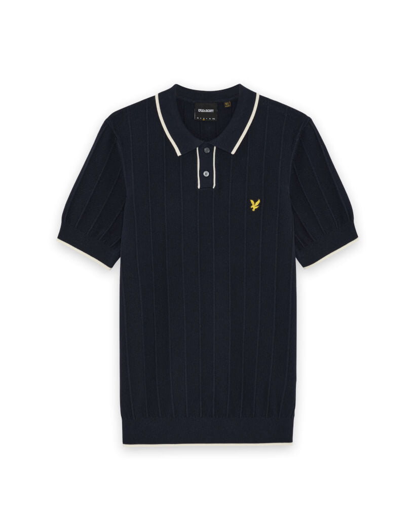 Lyle & Scott Tipped Pique Knitted Polo Navy - RD1 Clothing