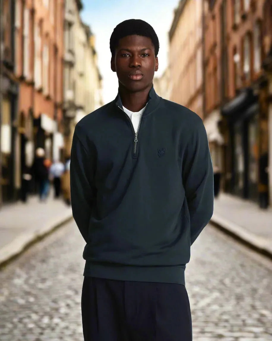 Lyle & Scott Tonal Eagle Quarter Zip Sweat In Dark Navy
