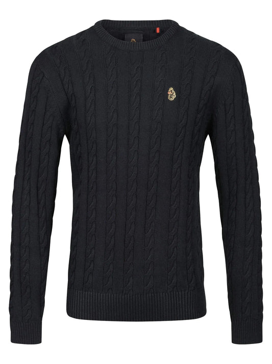 Luke Aspen Cable Knit Jumper Jet Black