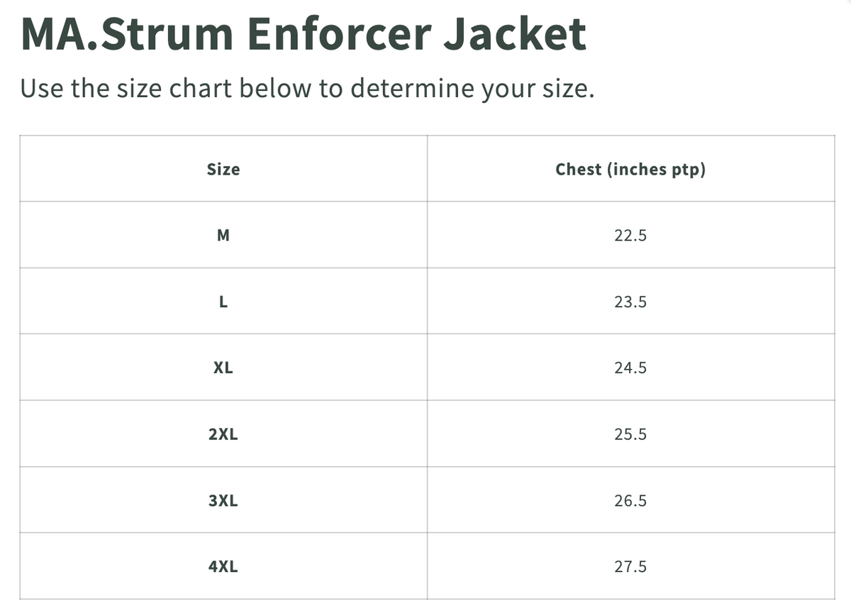 MA.Strum Enforcer Size Guide 2026