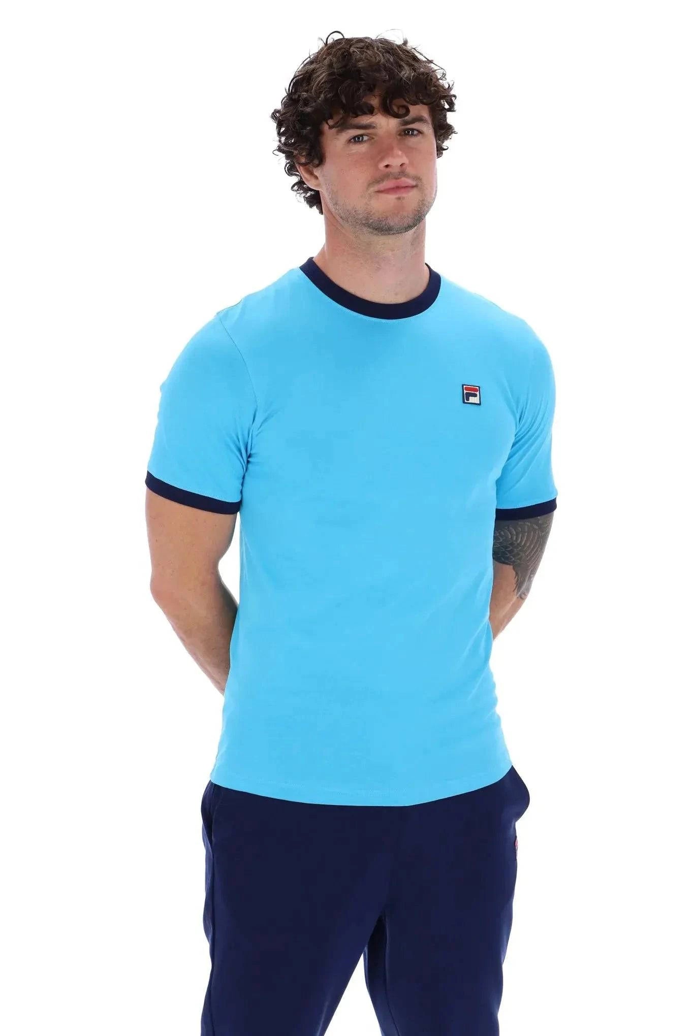 Fila Marconi T Shirt In Cyan Blue Fila Navy RD1 Clothing