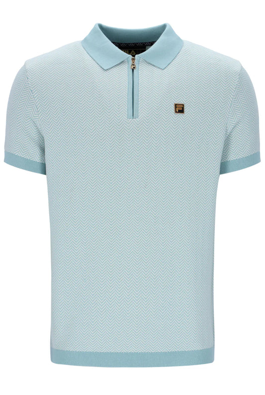 Fila Gold Marty Zip Polo Shirt in Sterling Blue, featuring a collared design and visible zipper detail.
