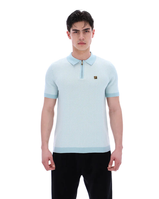 Fila Gold Marty Zip Polo Shirt in sterling blue, featuring a zip front, collar, and sporty design for casual wear.