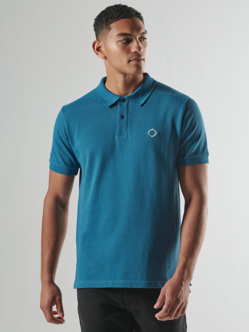 Midnight MA.Strum pique polo shirt with short sleeves and collar, featuring subtle stitching details.