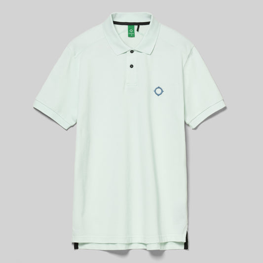 MA.Strum Pique Polo Shirt Frost in navy, featuring a classic collar and short sleeves, laid flat on a white background.