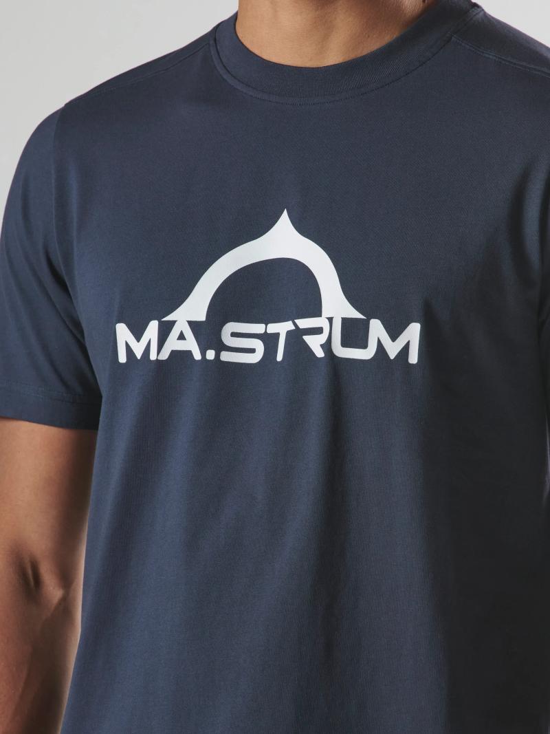 Navy MA.Strum Bora Half Compass print T-shirt featuring a graphic design on the front, casual style and comfortable fit.