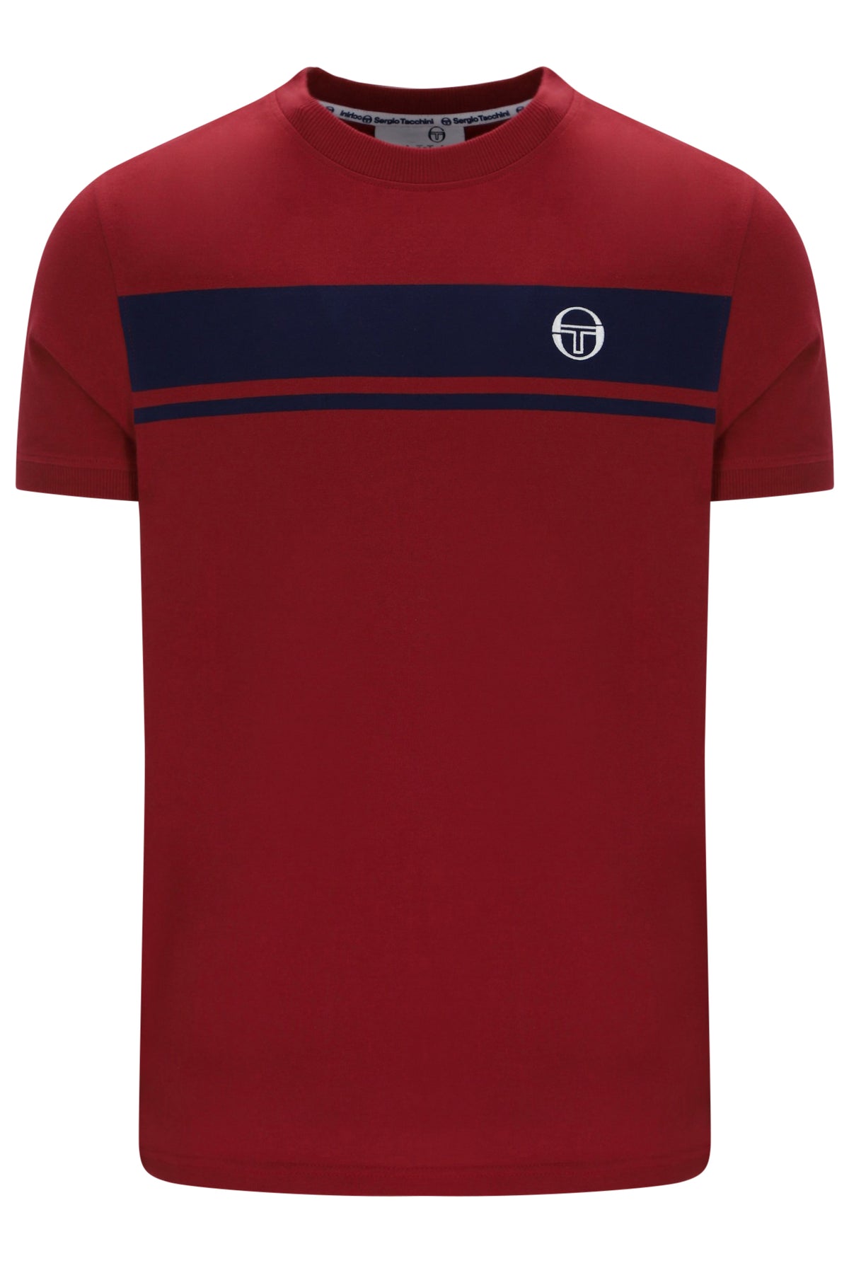 Sergio Tacchini Masters T-Shirt in Merlot and Maritime Blue, featuring a casual fit and branded logo on the front.