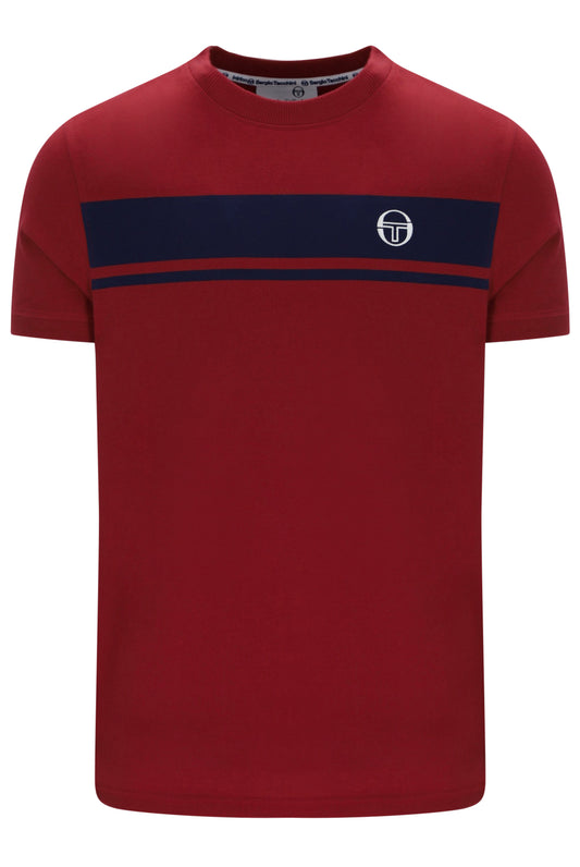 Sergio Tacchini Masters T-Shirt in Merlot and Maritime Blue, featuring a casual fit and branded logo on the front.