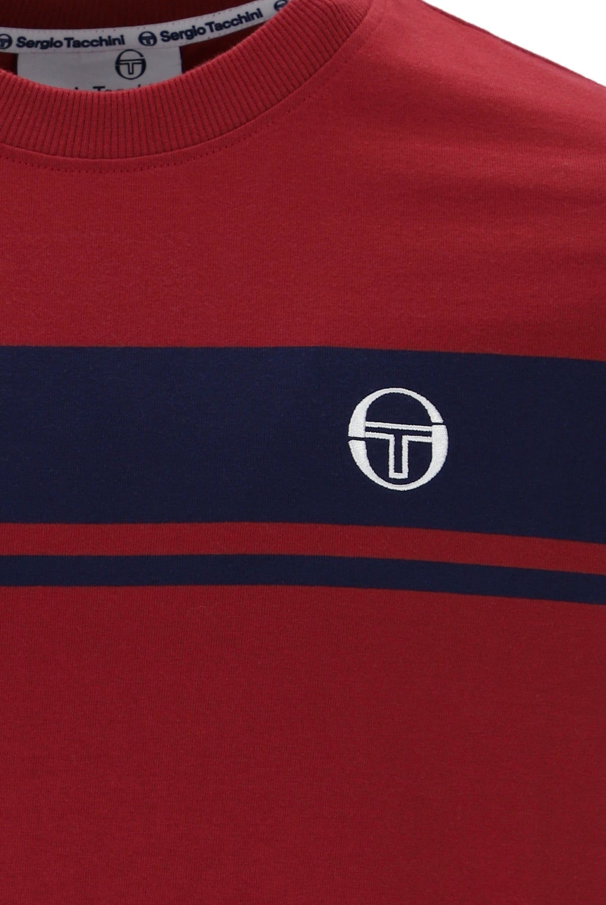 Sergio Tacchini Masters T-Shirt in merlot and maritime blue, featuring a casual fit and branded logo on the front.