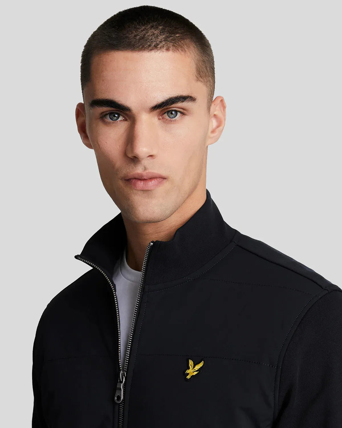 Lyle & Scott Hybrid Baffled Track Jacket In Jet Black