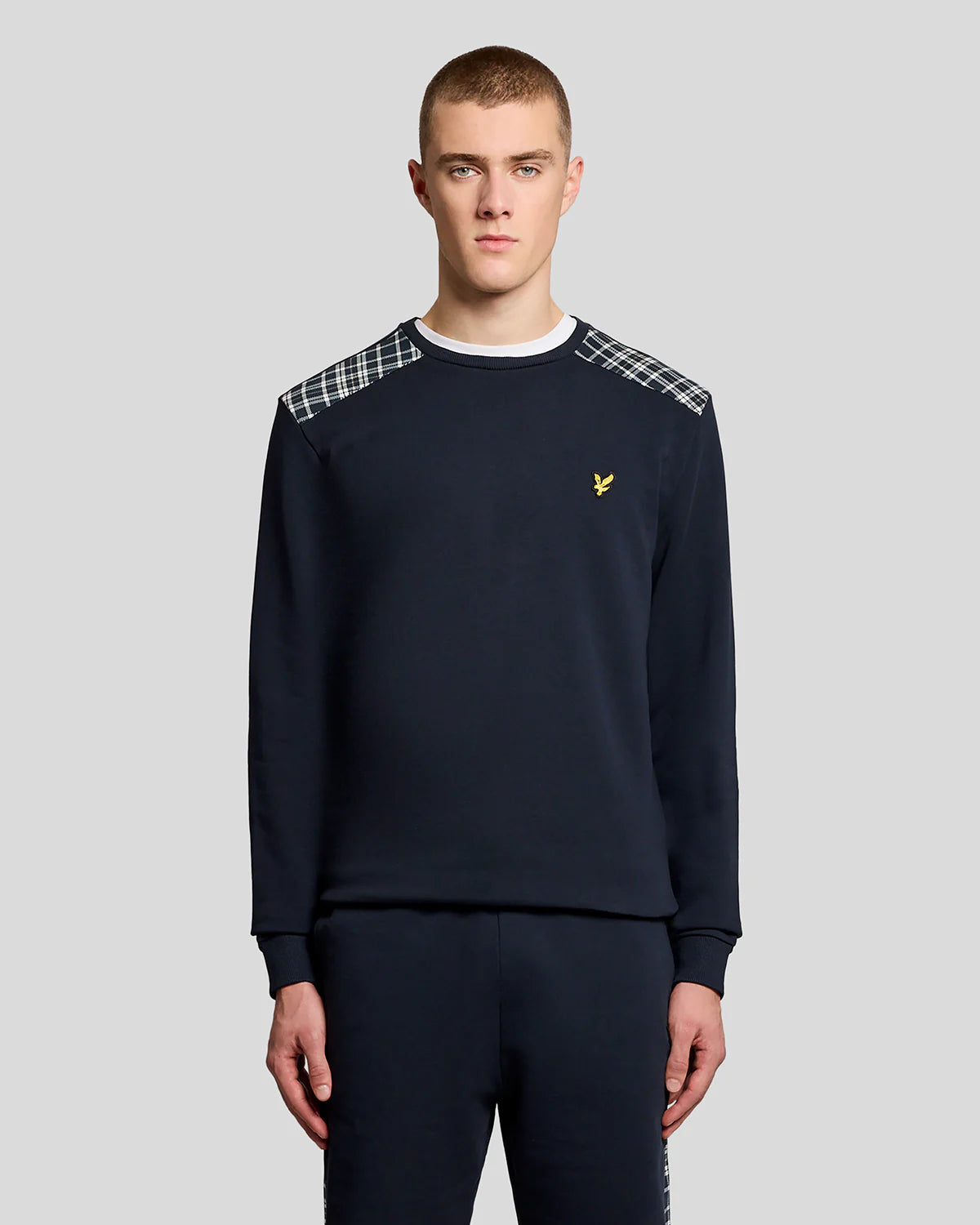 Lyle & Scott Check Panelled Crewneck Sweatshirt Navy