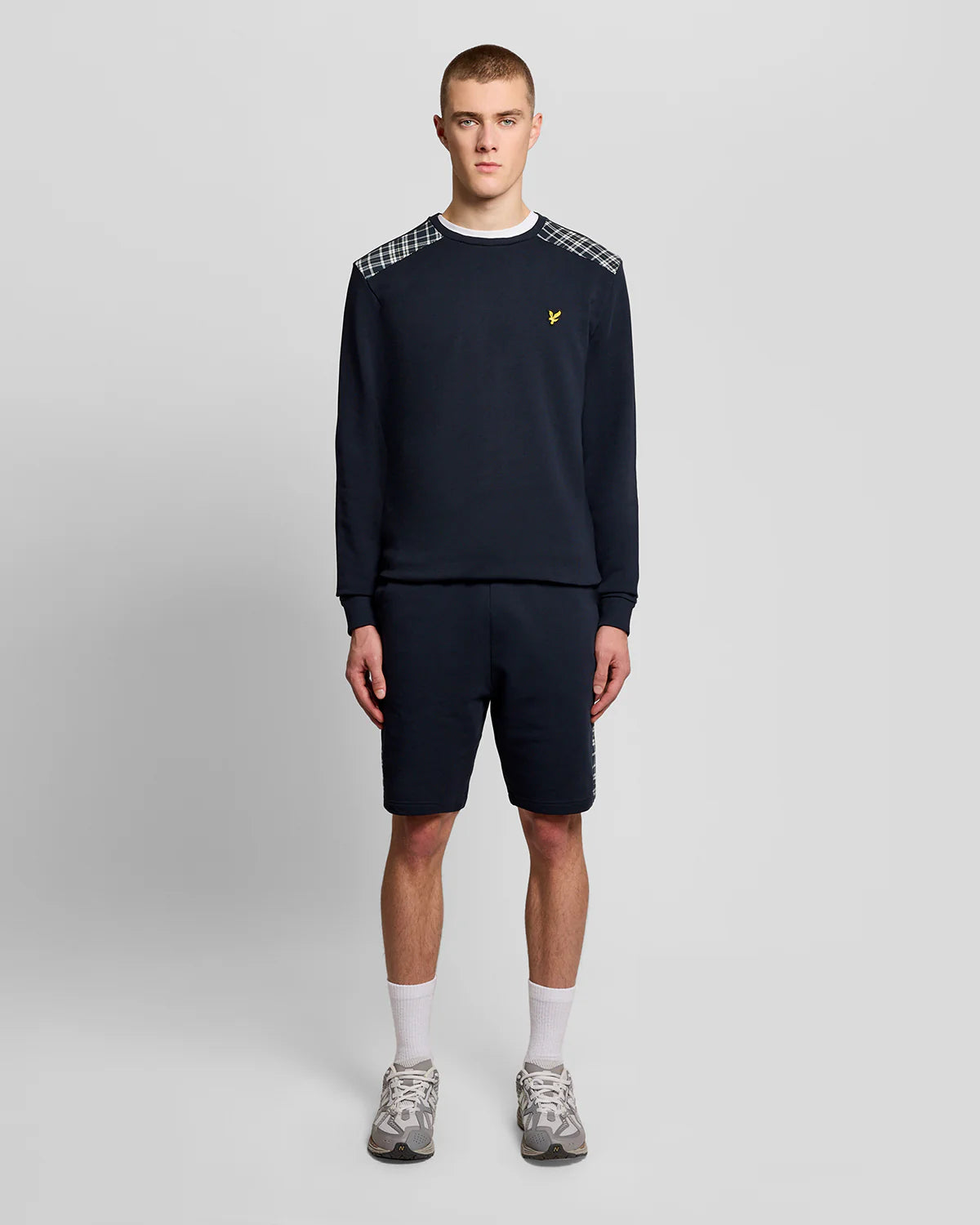Lyle & Scott Check Panelled Crewneck Sweatshirt Navy