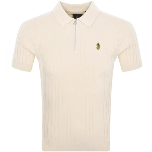 Luke Rib Eye Knitted Polo Shirt In Ecru