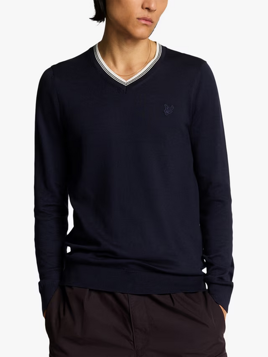 Lyle & Scott Tipped V Neck Jumper Navy