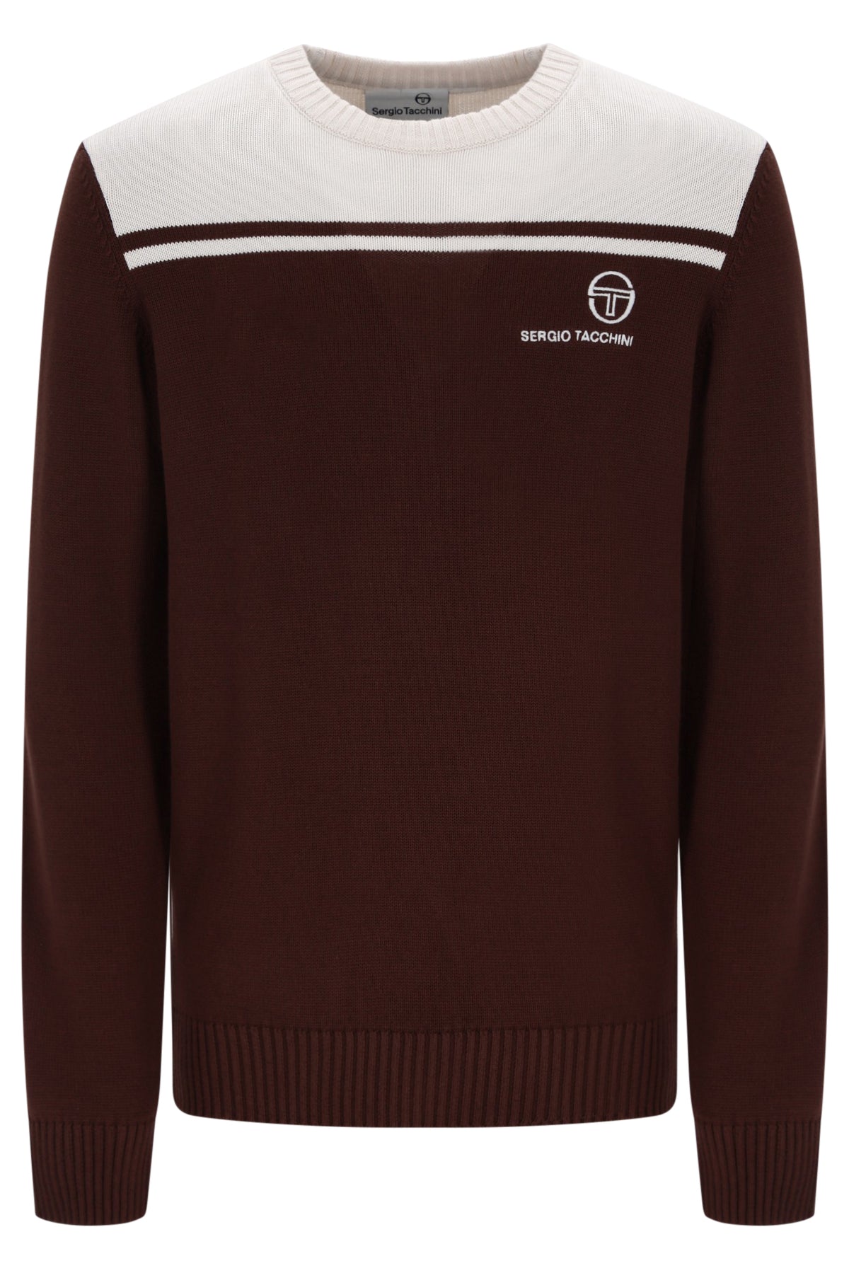 Sergio Tacchini New Young Line crewneck knitted jumper in potting soil and gardenia colors, featuring a cozy knitwear design.