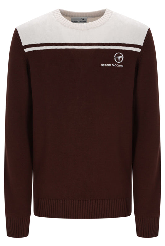 Sergio Tacchini New Young Line crewneck knitted jumper in potting soil and gardenia colors, featuring a cozy knitwear design.
