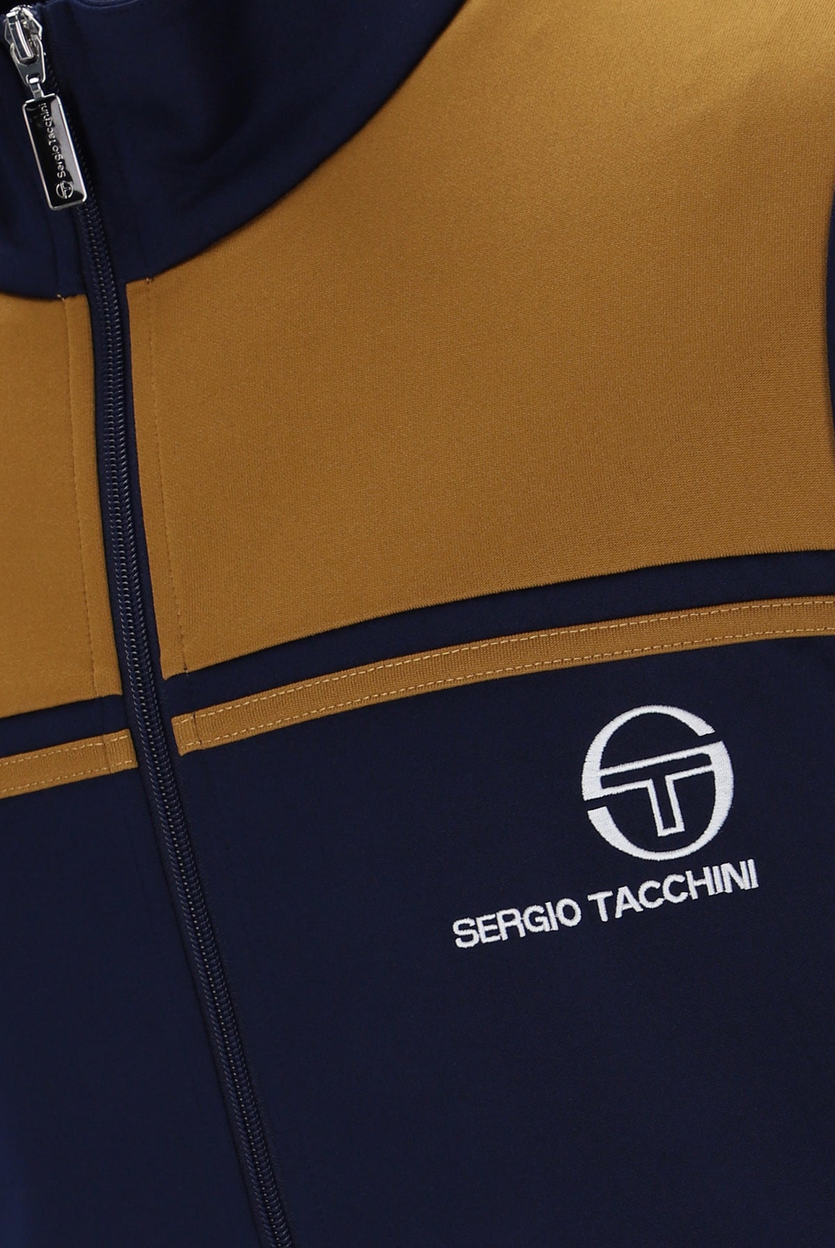 Sergio Tacchini New Young Line track top in maritime blue and golden brown, featuring a stylish athletic design and logo details.