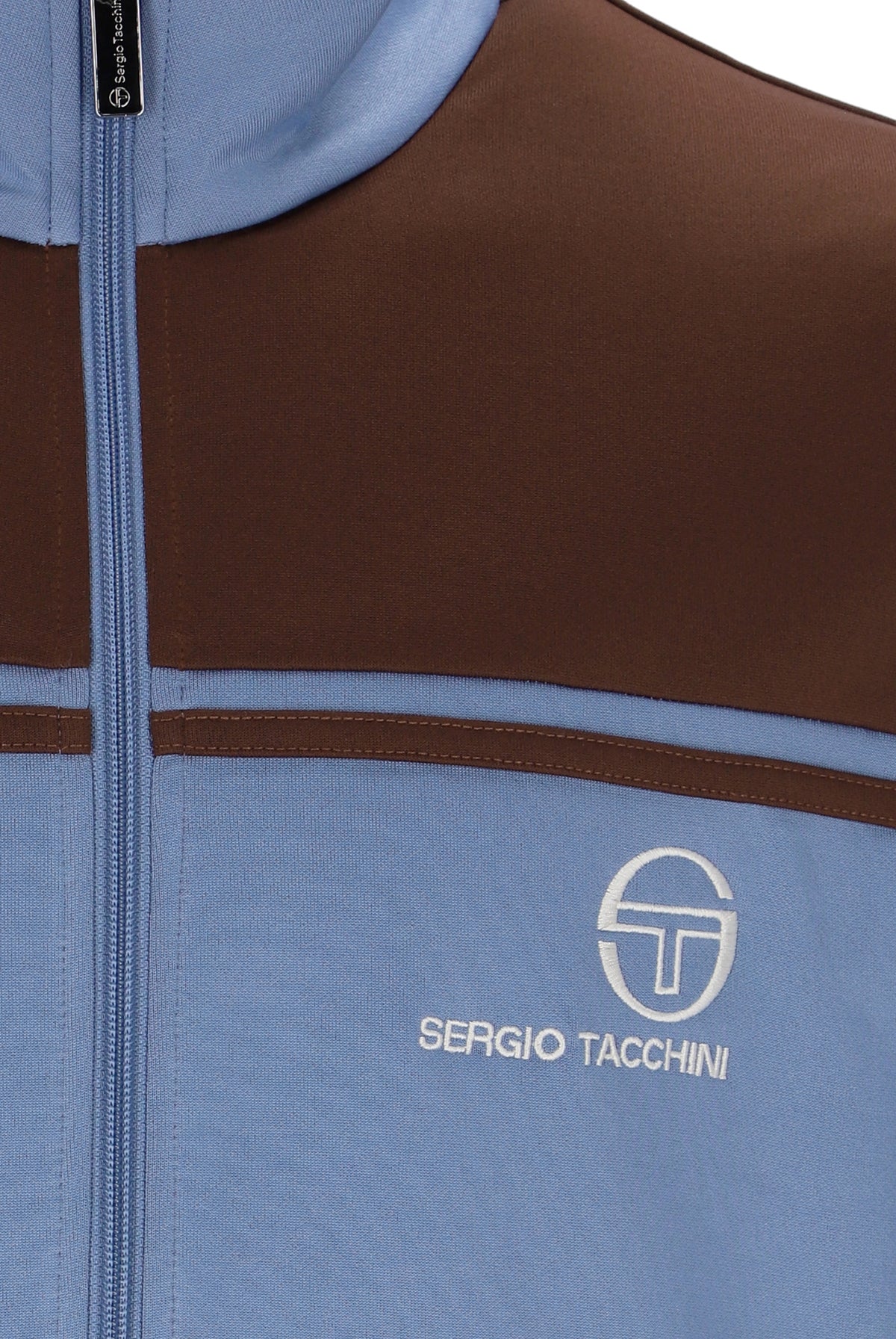 Sergio Tacchini New Young Line track top in country blue and potting soil, with sporty design and zip-up front.
